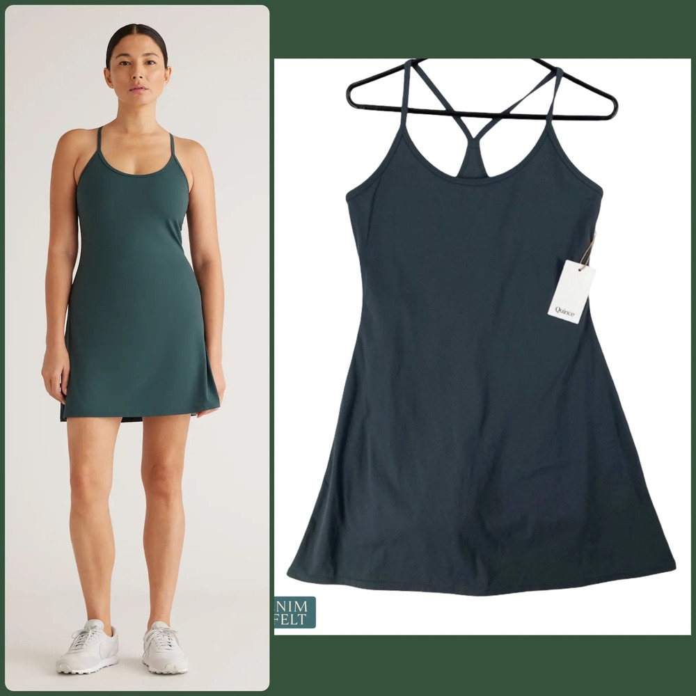 NEW Quince Ultra-Form Active Dress Forest Green Built-In Shorts Athletic Dress S